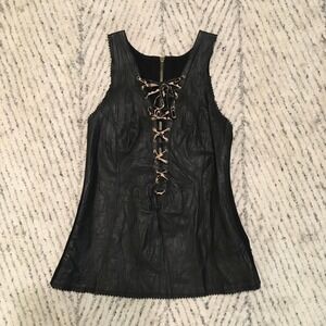 Illia Black Leather Lace Up Corset Tank Top Vest Back Zip Size 4